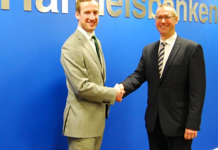 Phil Walker welcomes Fraser Kirkland to Handelsbanken Chesterfield