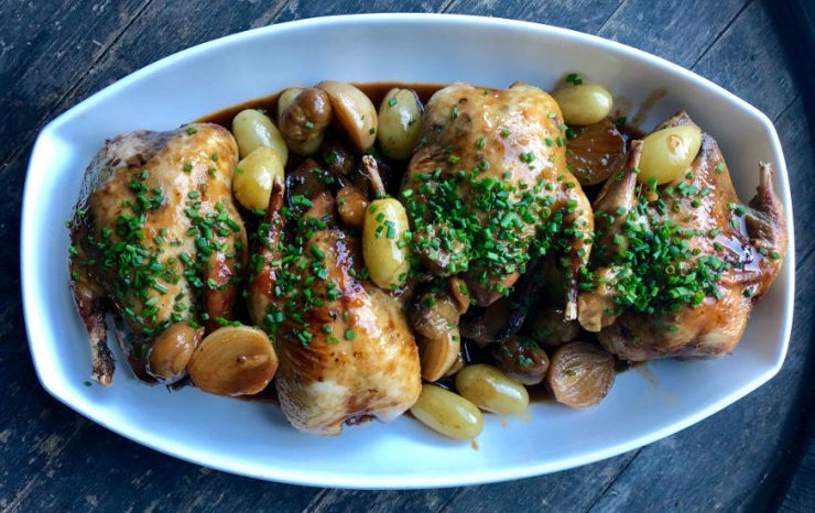 Brian Turner's Roasted Quail with grapes, chestnuts & pickled onions ...