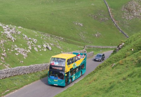 Peak Sightseer open top bus in Winnats Pass