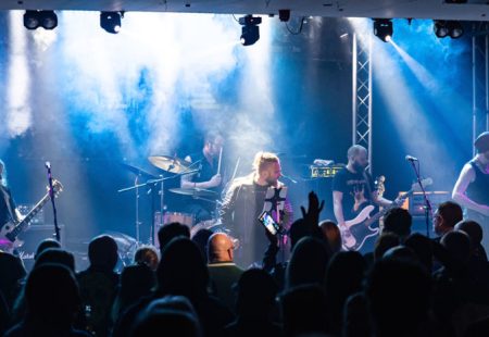 View of a stage with a band playing