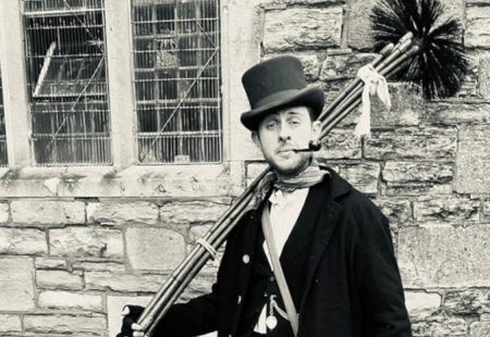 Black and white photo of a Victorian Chimney Sweep