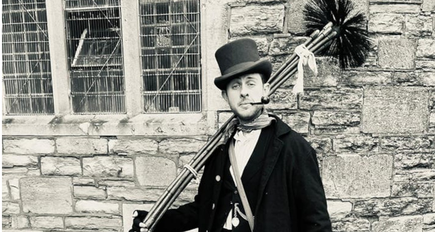 Black and white photo of a Victorian Chimney Sweep