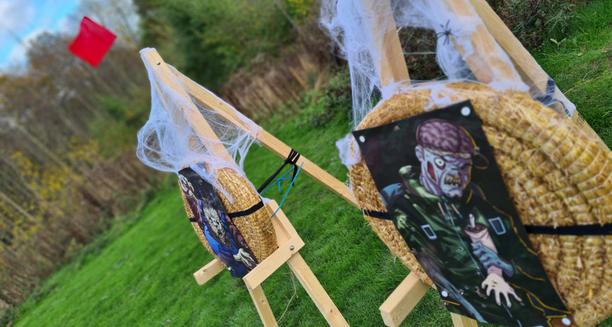 Archery stands with zombie pictures on