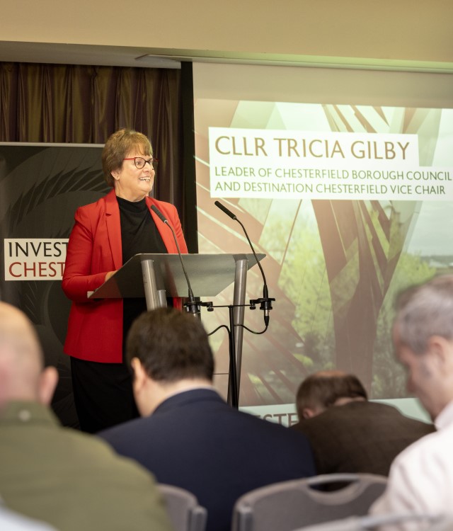 Cllr Tricia Gilby addressing room at Chesterfield Investment Summit