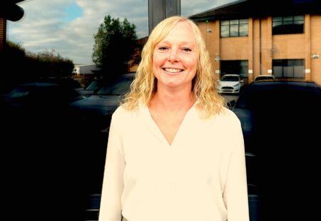 Carrie Booth stood in front of office entrance