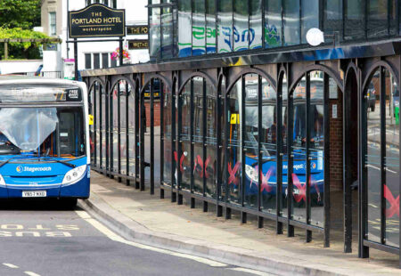 Bus at bus stop in Chesterfield