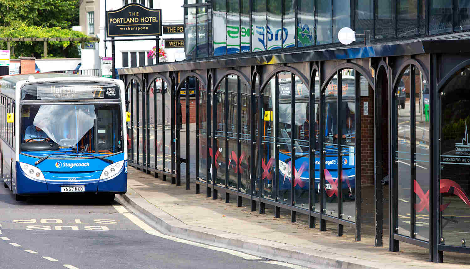 Bus at bus stop in Chesterfield