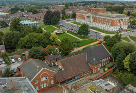 85 New Square building photographed from above