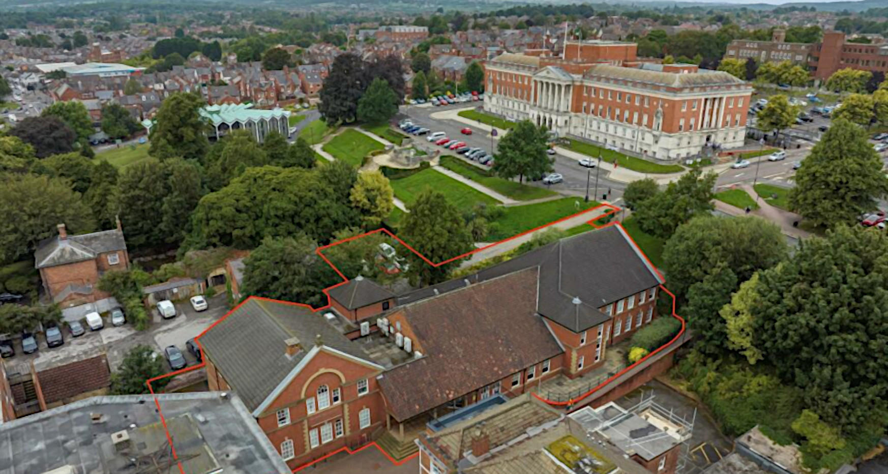 85 New Square building photographed from above